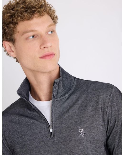 U.S. POLO ASSN. Blue 1/4 Zip Interlock Pique Pullover for men