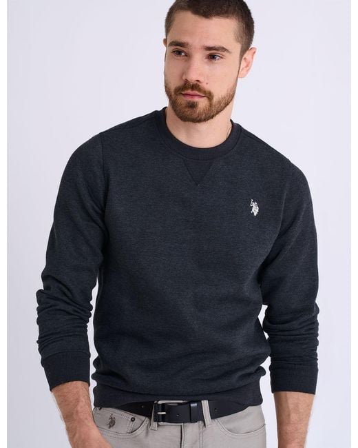 U.S. POLO ASSN. Blue Solid Peached Fleece Crew Neck Pullover for men