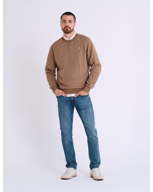 U.S. POLO ASSN. Blue Solid Peached Fleece Crew Neck Pullover for men