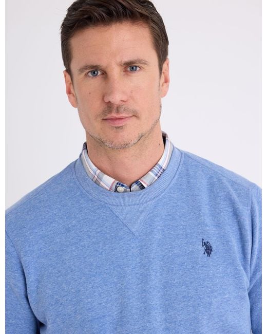 U.S. POLO ASSN. Blue Solid Peached Fleece Crew Neck Pullover for men