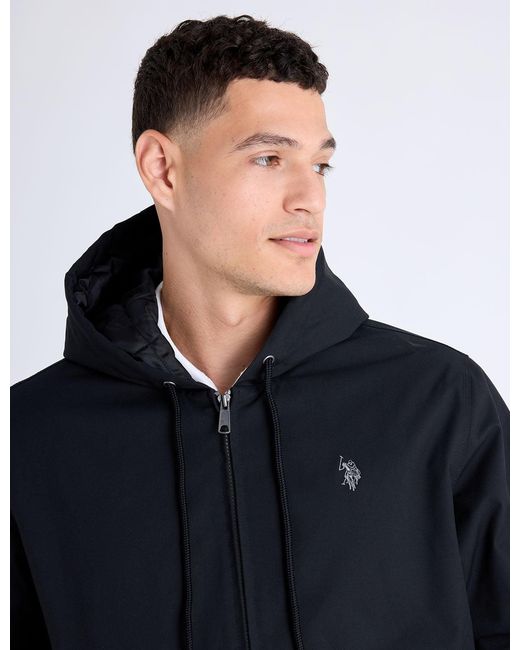 U.S. POLO ASSN. Blue Solid Midweight Hooded Jacket for men