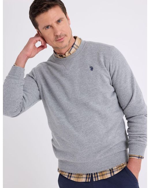 U.S. POLO ASSN. Blue Solid Peached Fleece Crew Neck Pullover for men