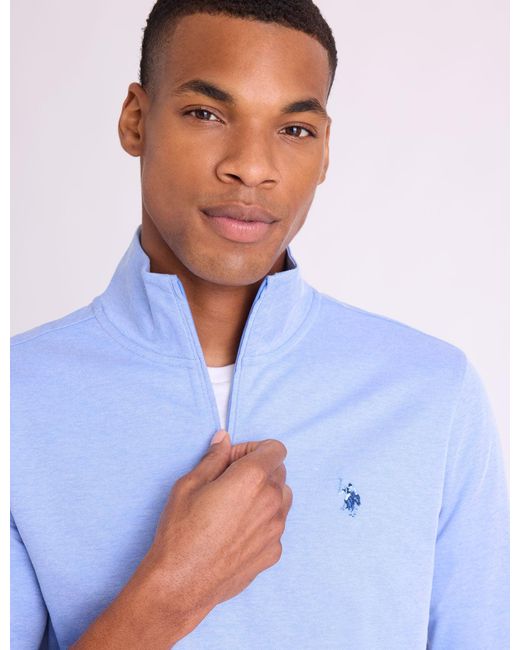 U.S. POLO ASSN. Blue 1/4 Zip Interlock Pique Pullover for men