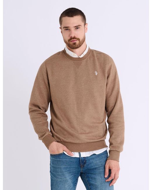 U.S. POLO ASSN. Blue Solid Peached Fleece Crew Neck Pullover for men