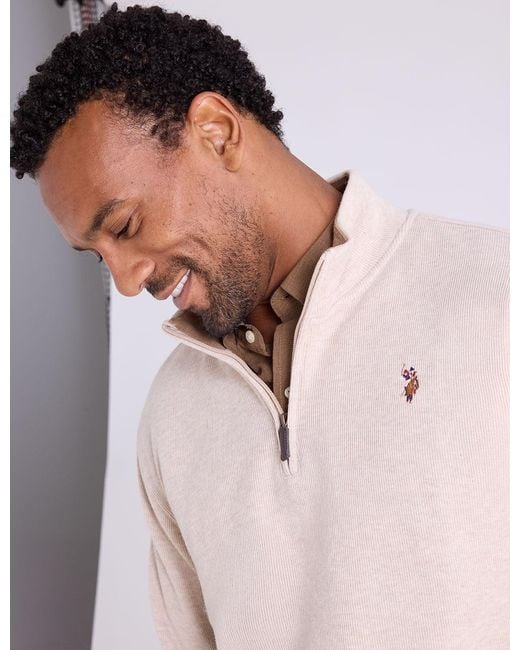 U.S. POLO ASSN. Natural 1/4 Zip Mock Neck Flatback Pullover for men