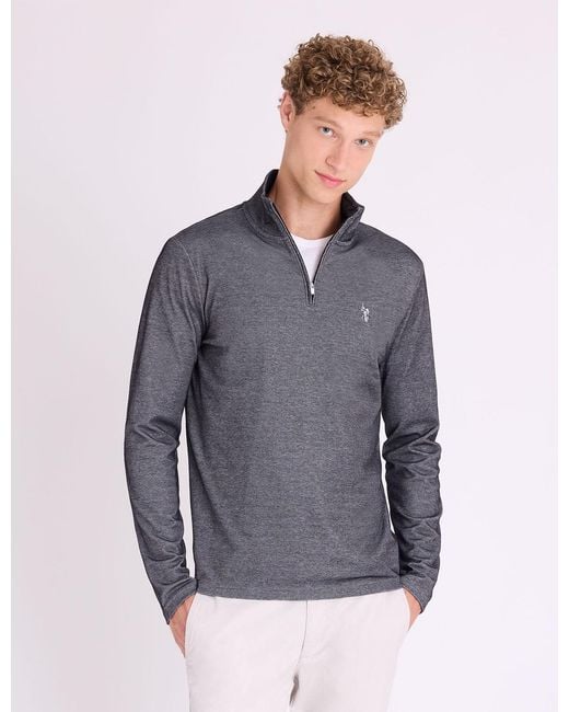 U.S. POLO ASSN. Blue 1/4 Zip Interlock Pique Pullover for men