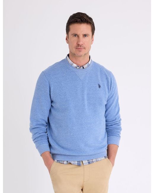 U.S. POLO ASSN. Blue Solid Peached Fleece Crew Neck Pullover for men