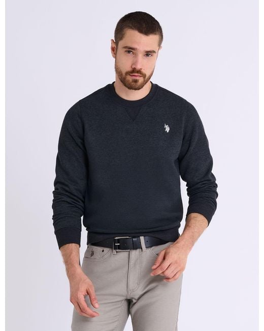 U.S. POLO ASSN. Blue Solid Peached Fleece Crew Neck Pullover for men
