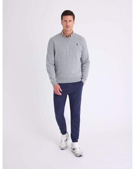 U.S. POLO ASSN. Blue Solid Peached Fleece Crew Neck Pullover for men