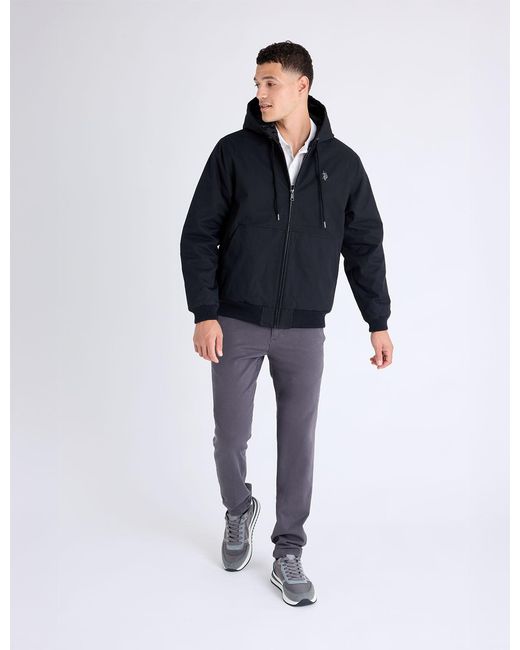 U.S. POLO ASSN. Blue Solid Midweight Hooded Jacket for men