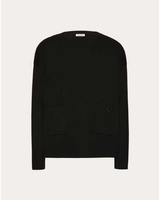 Maglione girocollo in lana con v detail gommata di Valentino in Black da Uomo