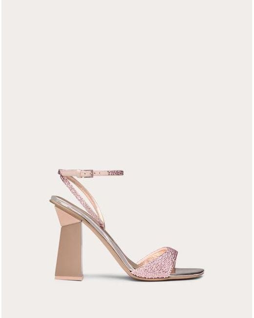 Valentino Garavani Natural Hyper One Stud Sandal With Crystals And Microstud Embroidery 105mm