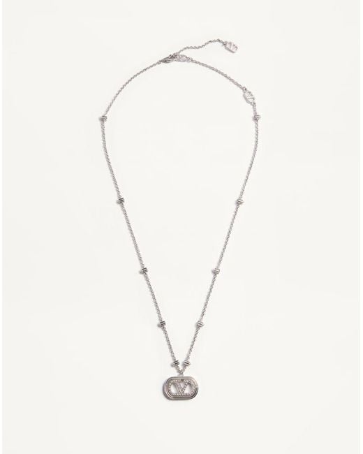 Valentino Garavani Natural Vlogo Signature Metal Necklace With Pearls And Swarovski Crystals