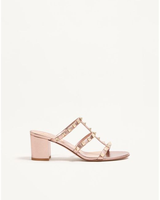 Valentino Garavani Natural Rockstud Slide Sandal
