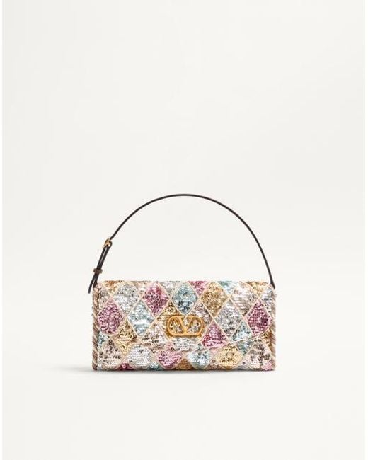 Valentino Garavani ヴァレンティノ ガラヴァーニ ヴェイン ソフト ロンベルエンブロイダリー スモール ショルダーバッグ 女性 マルチカラー Natural