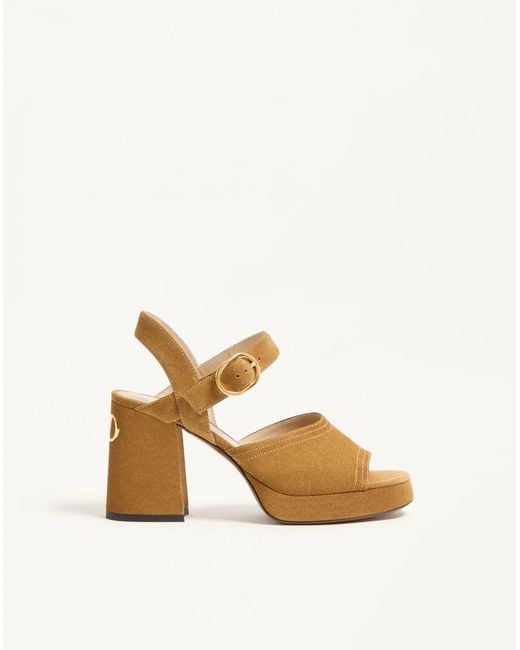 Valentino Garavani Natural Fawcette Platform Crust Leather Sandal 100Mm 35.5