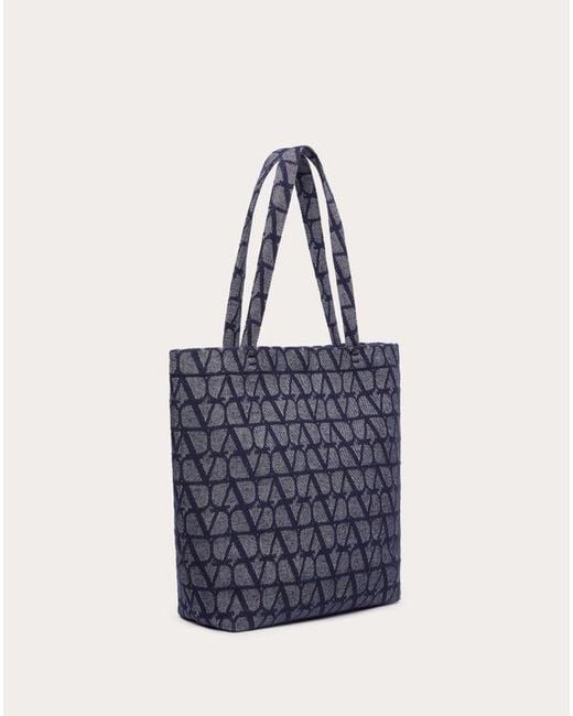 Valentino Garavani Blue Mini Toile Iconographe Shopping Bag In Jacquard Fabric With Denim Effect for men