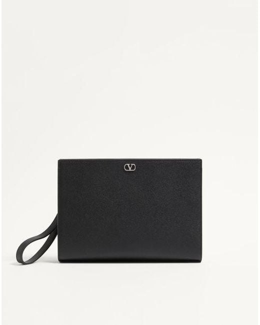 Valentino Garavani Black Vlogo Signature Grainy Calfskin Pouch for men