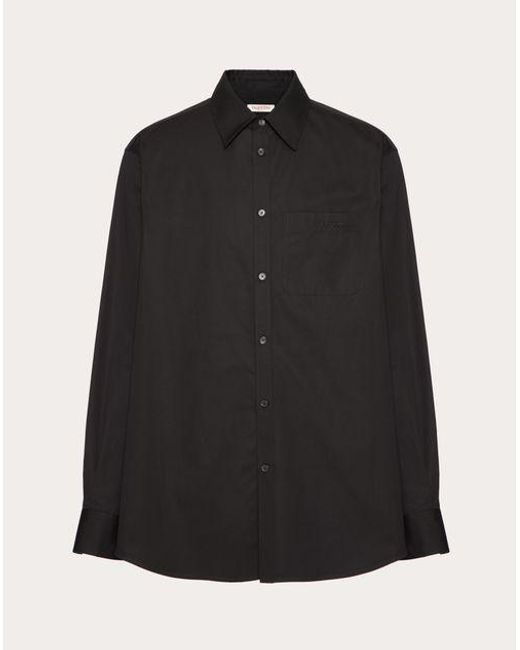 Valentino Black Long Sleeve Cotton Shirt With Embroidery for men