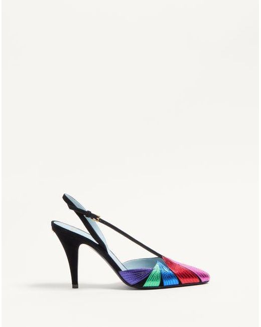 Valentino Garavani フォリフォリアージュ スエード スリングバック パンプス 90 Mm 女性 ブラック/マルチカラー White