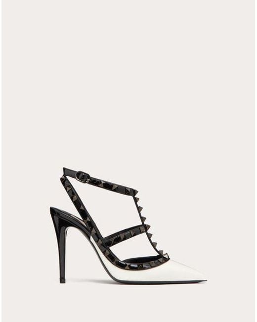 Valentino Garavani White Rockstud Two-tone Patent Leather Pump With Matching Straps And Studs 100mm