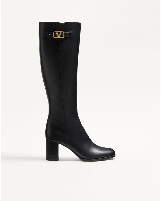 Valentino Garavani Black Vlogo Signature Calfskin Boot 70Mm 35.5