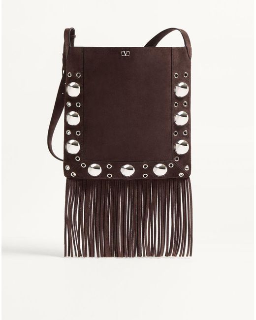 Valentino Garavani Brown Nellcôte Suede Shoulder Bag With Fringes