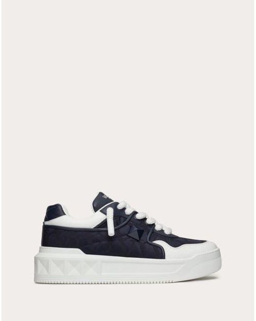 Valentino Garavani Blue One Stud Xl Low-top Sneaker In Nappa Leather And Jacquard Toile Iconographe Technical Fabric for men
