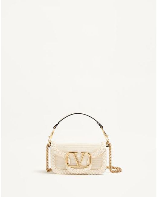 Valentino Garavani Natural Locò Small Shoulder Bag With Woven Trim