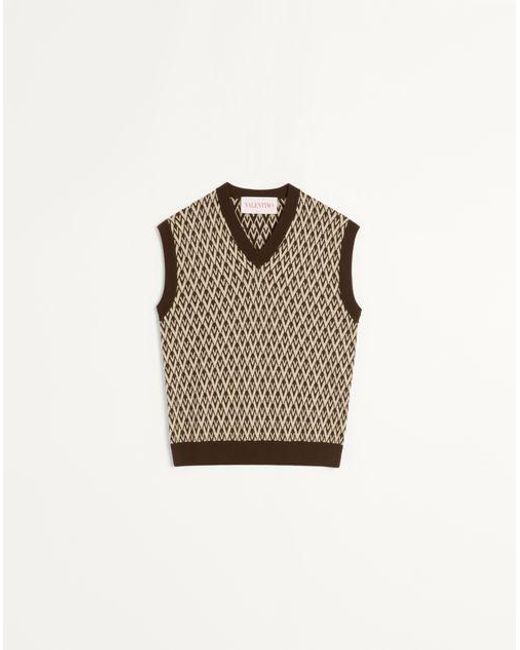 Valentino Natural Wool Vest With Toute La V Jacquard Pattern for men