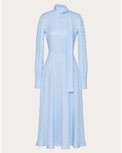 Valentino Blue Toile Iconographe Midi Dress In Silk Jacquard
