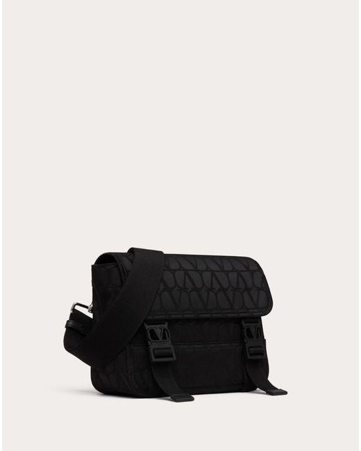 Valentino Garavani Black Toile Iconographe Shoulder Bag In Technical Fabric With Leather Details for men