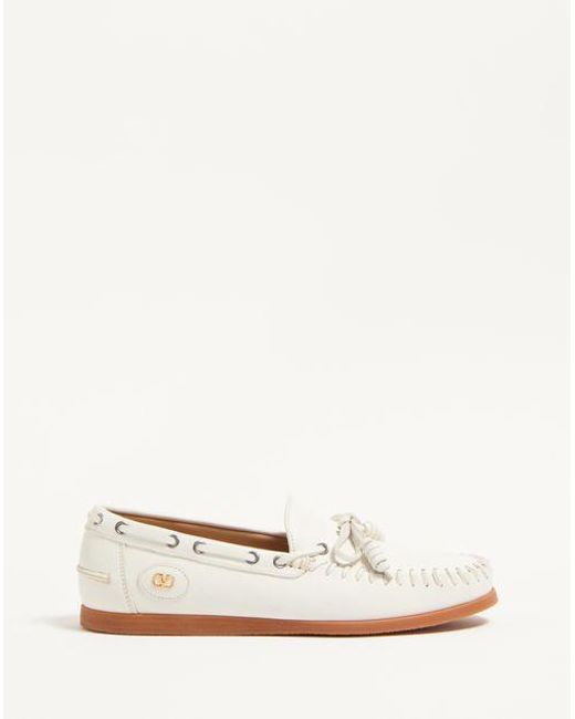 Valentino Garavani White Palm Avenue Buffalo Boat Shoe for men