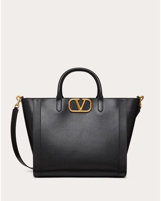 Valentino Garavani Black Vlogo Signature Calfskin Tote Bag for men