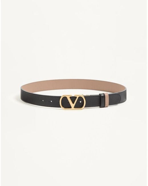 Valentino Garavani Natural Vlogo Signature Reversible Shiny Calfskin Belt