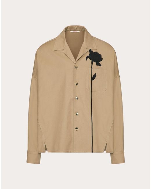 Valentino Natural Stretch Cotton Canvas Shirt Jacket With Flower Embroidery for men