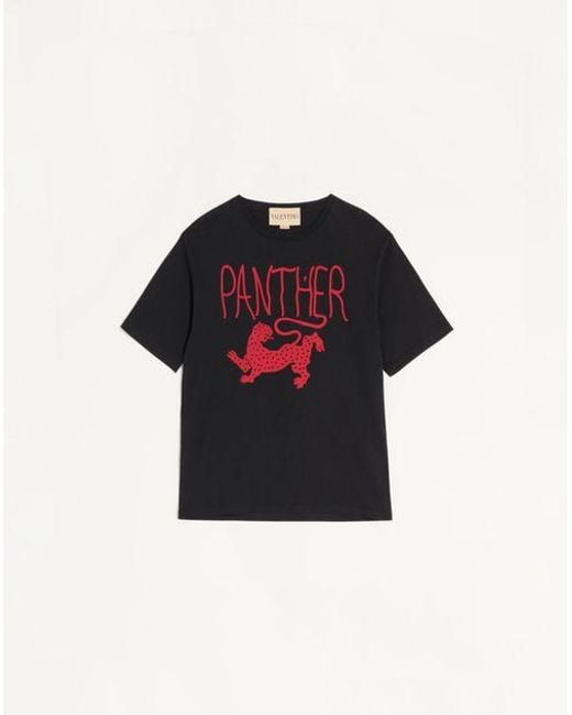 Valentino プリントコットンtシャツ 女性 ブラック/レッド Black