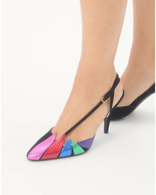 Valentino Garavani フォリフォリアージュ スエード スリングバック パンプス 90 Mm 女性 ブラック/マルチカラー White