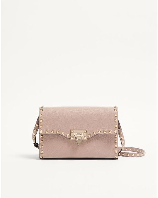 Valentino Garavani Natural Small Rockstud Grainy Calfskin Crossbody Bag
