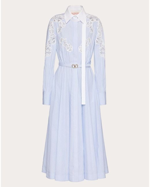 Valentino Blue Embroidered Double Stripe Midi Dress