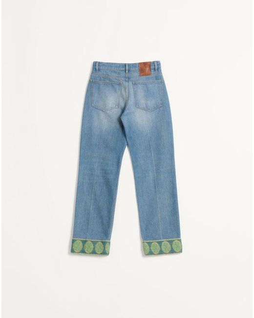 Valentino ジャカードトリム デニム パンツ 女性 デニム Blue
