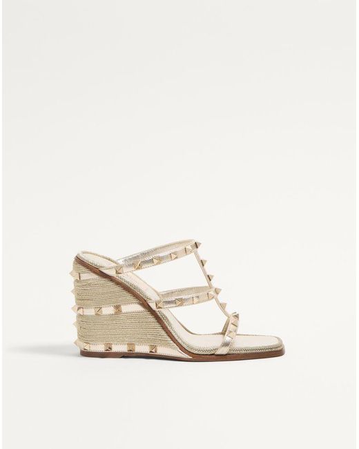 Valentino Garavani Natural Rockstud Wedge Sandal