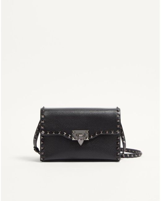 Valentino Garavani Black Small Rockstud Grainy Calfskin Crossbody Bag