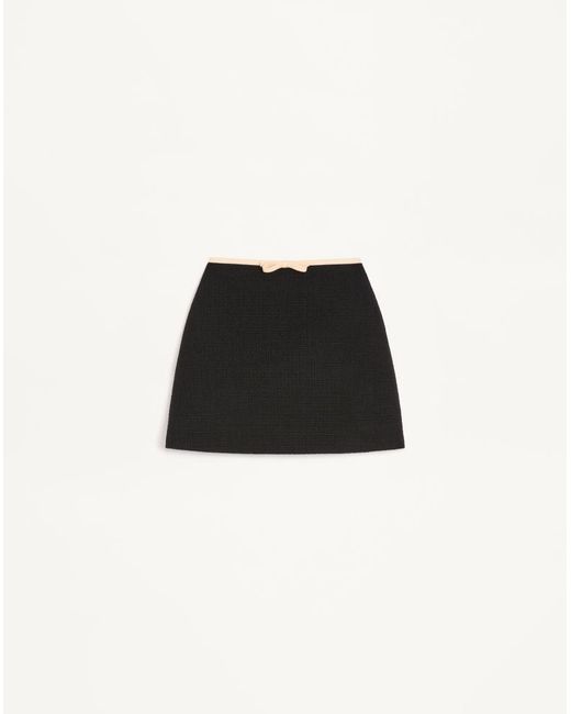 Valentino Black Plain Wool Tweed Short Skirt