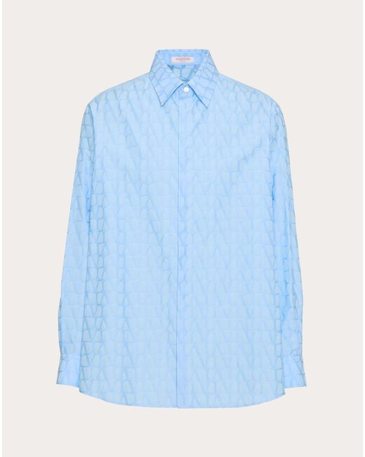 Valentino Blue Cotton Poplin Shirt With Toile Iconographe Pattern for men