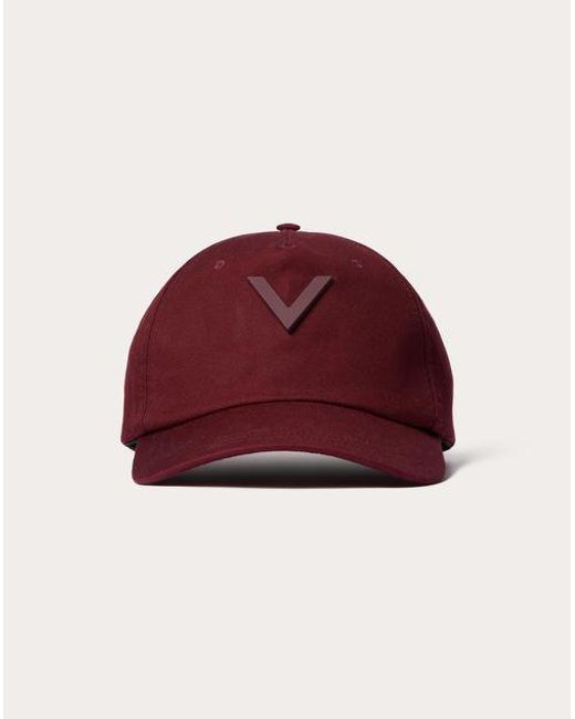 Valentino Garavani Red V Detail Cotton Baseball Cap With Metal V Appliqué for men