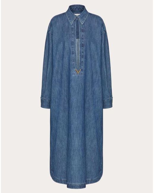 Valentino Blue LANGER KAFTAN VGOLD AUS DENIM CHAMBRAY