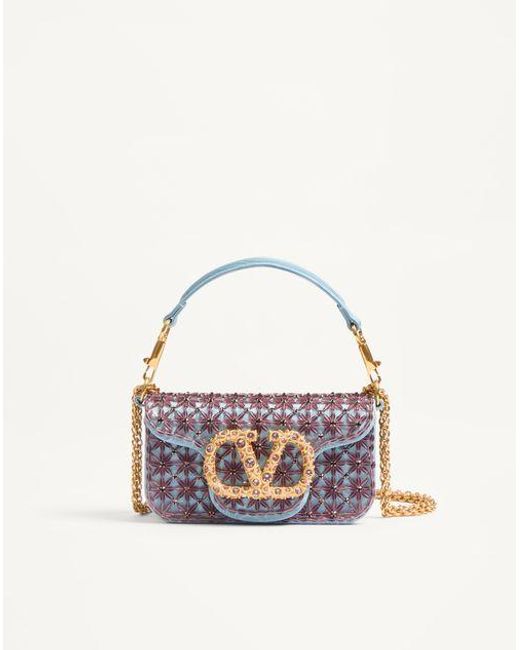 Valentino Garavani Purple Locò Small Embroidered Shoulder Bag With Jewel Logo