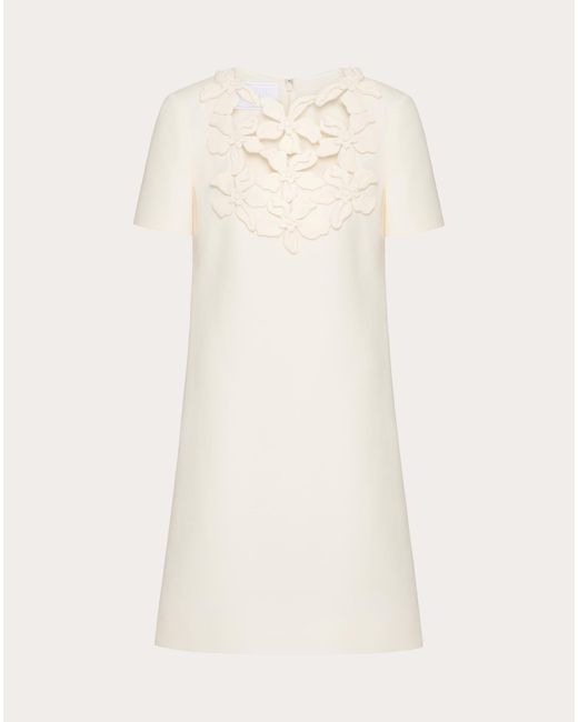 Valentino Natural Embroidered Crepe Couture Short Dress