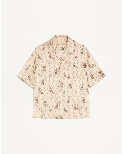 Valentino Natural Silk Bowling Shirt With Papier Floral Print 44 for men
